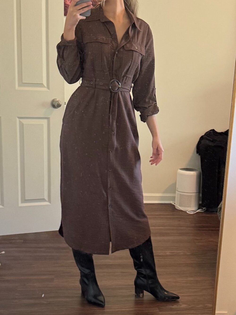 Banana Republic Brown Midi Dress Timeless Workwear (Size XS)